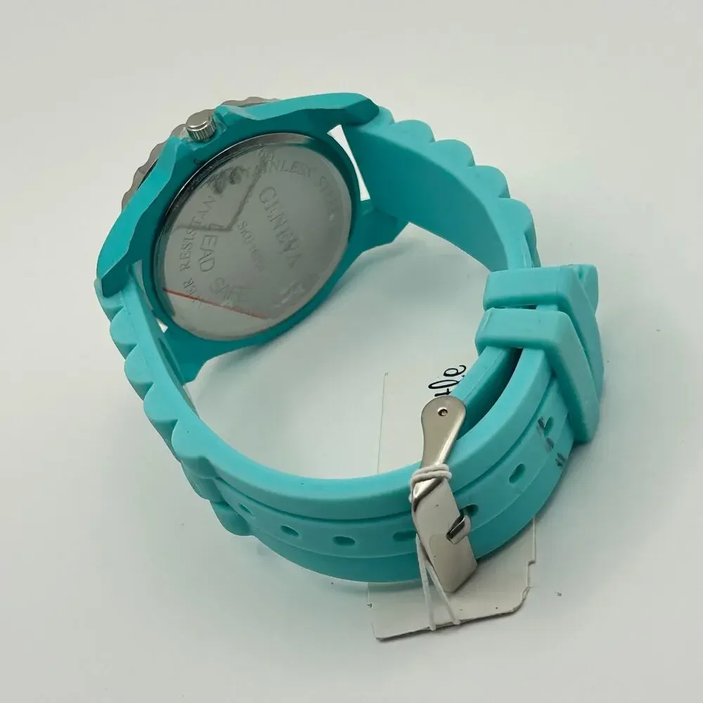 Geneva Crystal Bezel Turquoise Tone Silicon Band Women’s Fashion Watch, Working